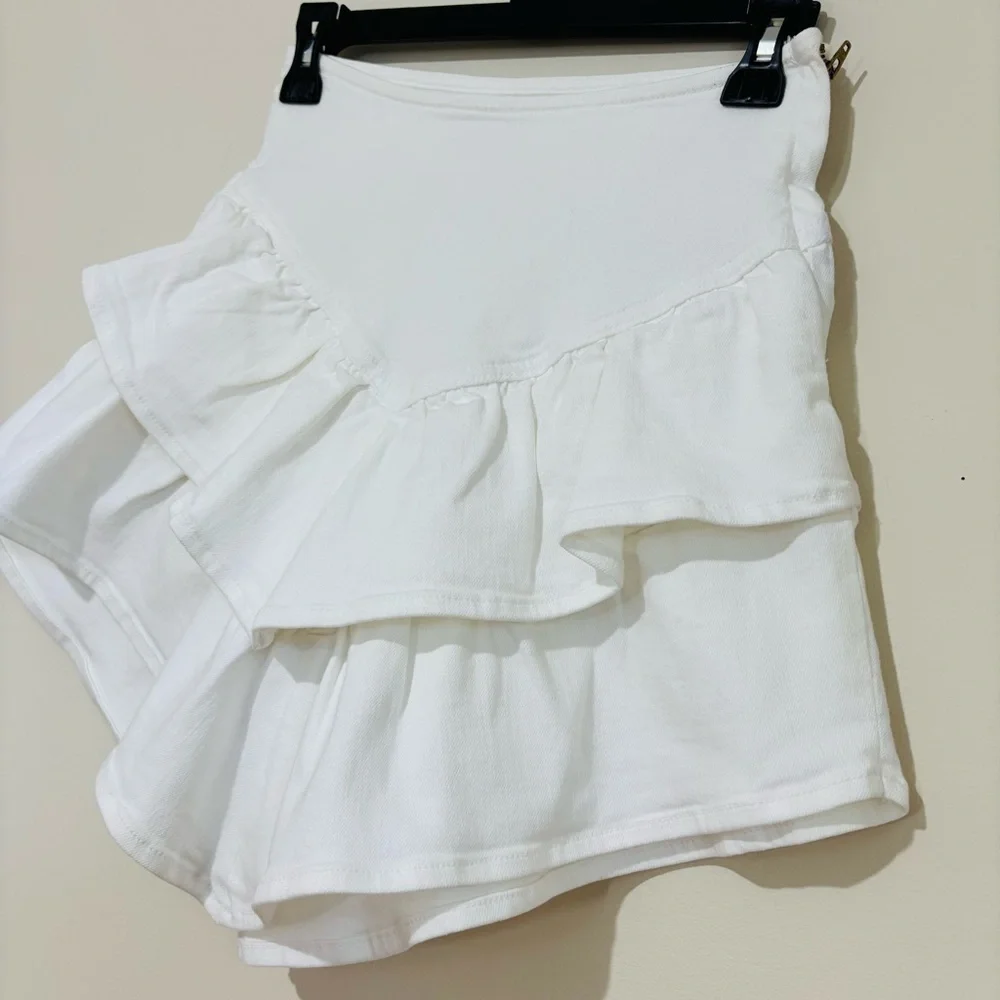 MOTHER Bright White The Ruffle Denim Mini Cowboy Preppy Skirt size 25